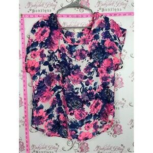 Poetry tshirt neon Pink & Navy Floral Short Sleeve Tee